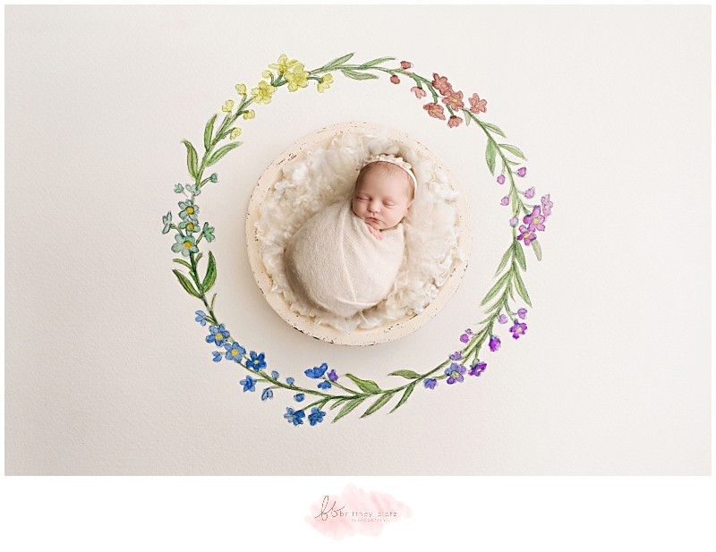 Calgary newborn photographer baby girl digital composite floral watercolour